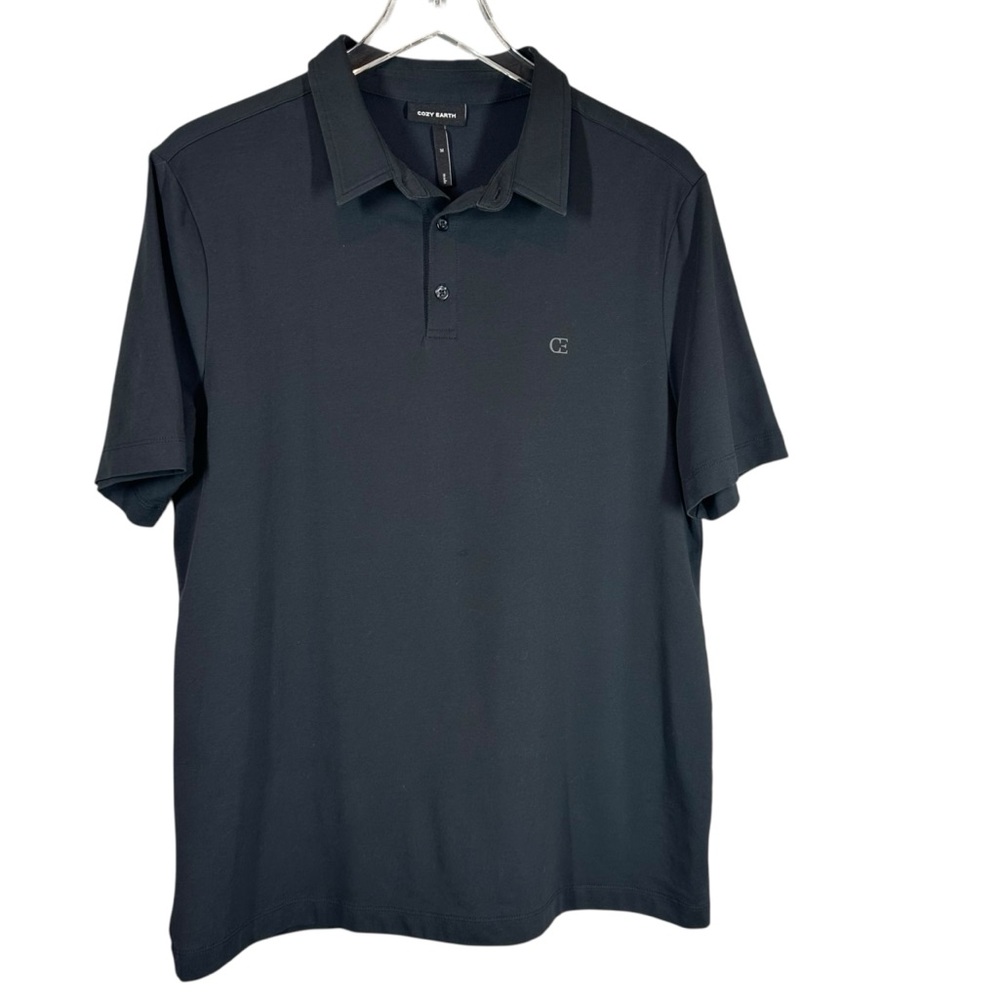 COZY EARTH Men's Medium Black Performance Knit Short Sleeve Polo Golf Shirt